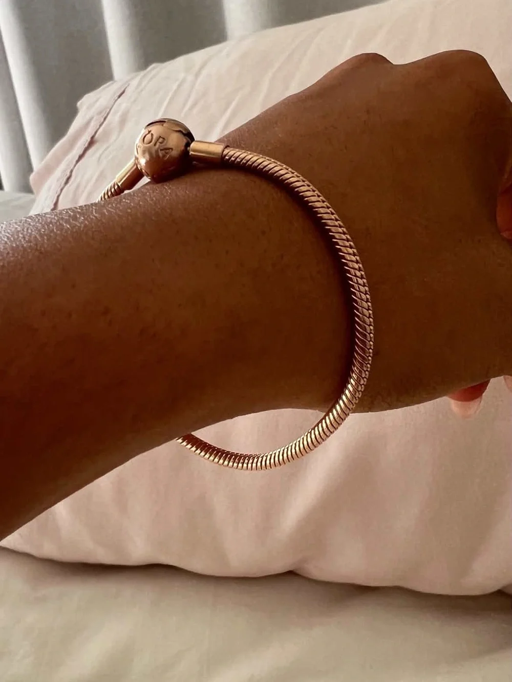 Pandora Rose Gold Travel Charm Snake Chain Bracelet